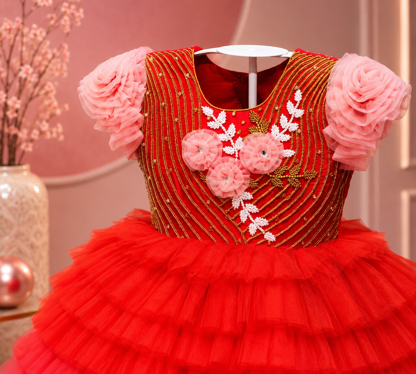 Rosé Blossom Tiered Couture Frock