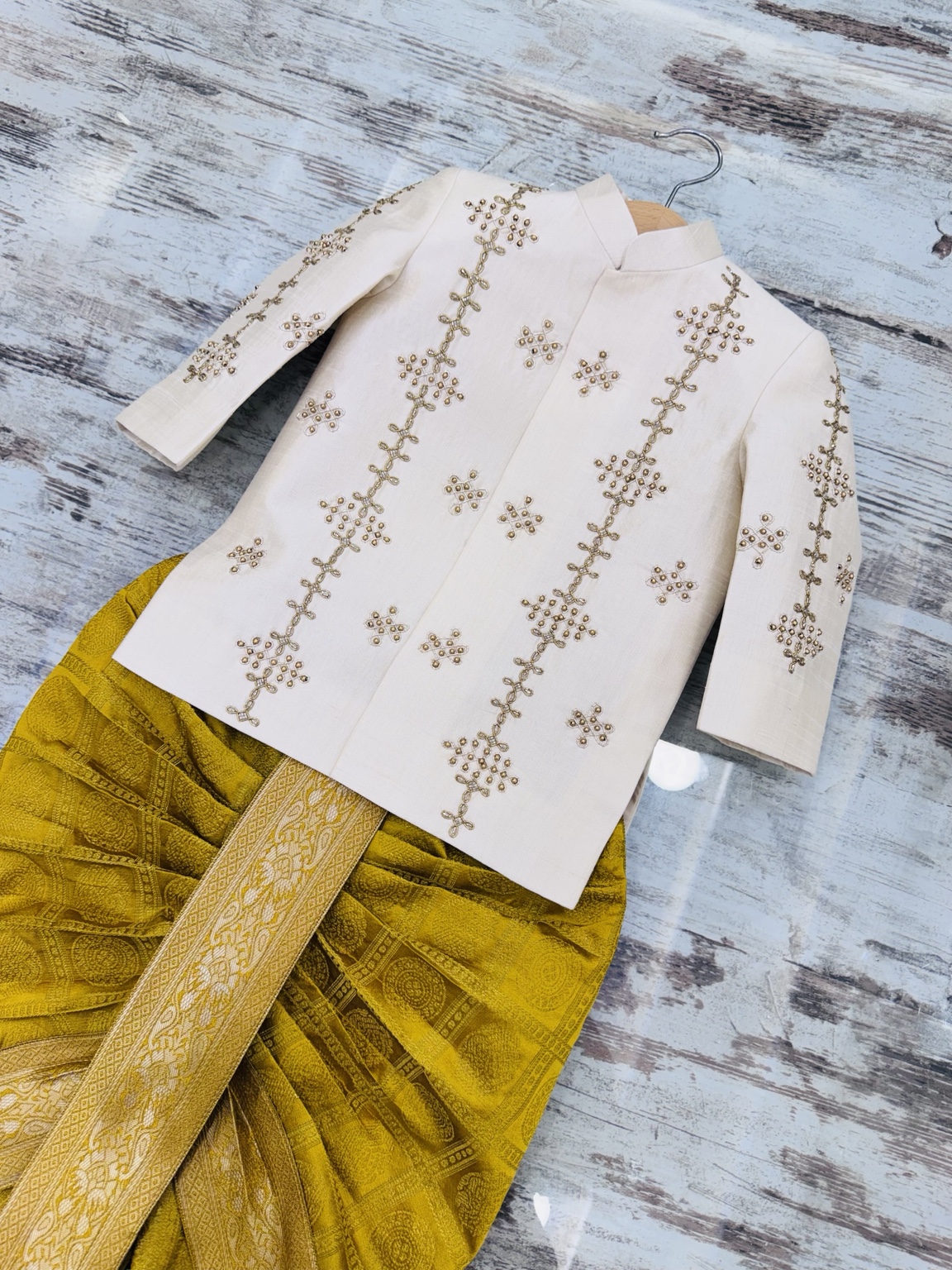 Ivory Zardosi Sherwani with Katan Silk Dhoti Set - Image 4