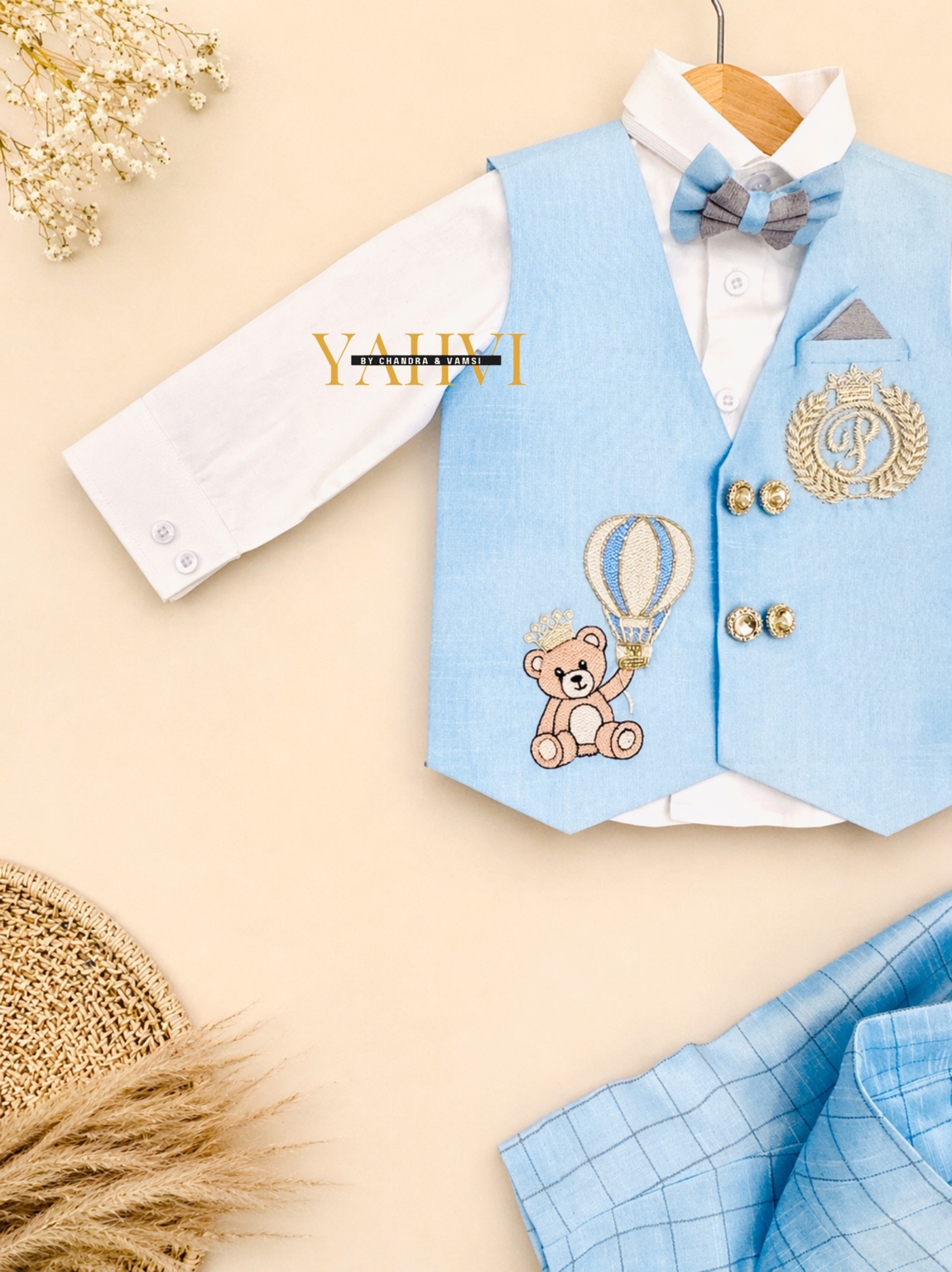 Prince Teddy Sky Blue Embroidered Waistcoat Set - Image 3