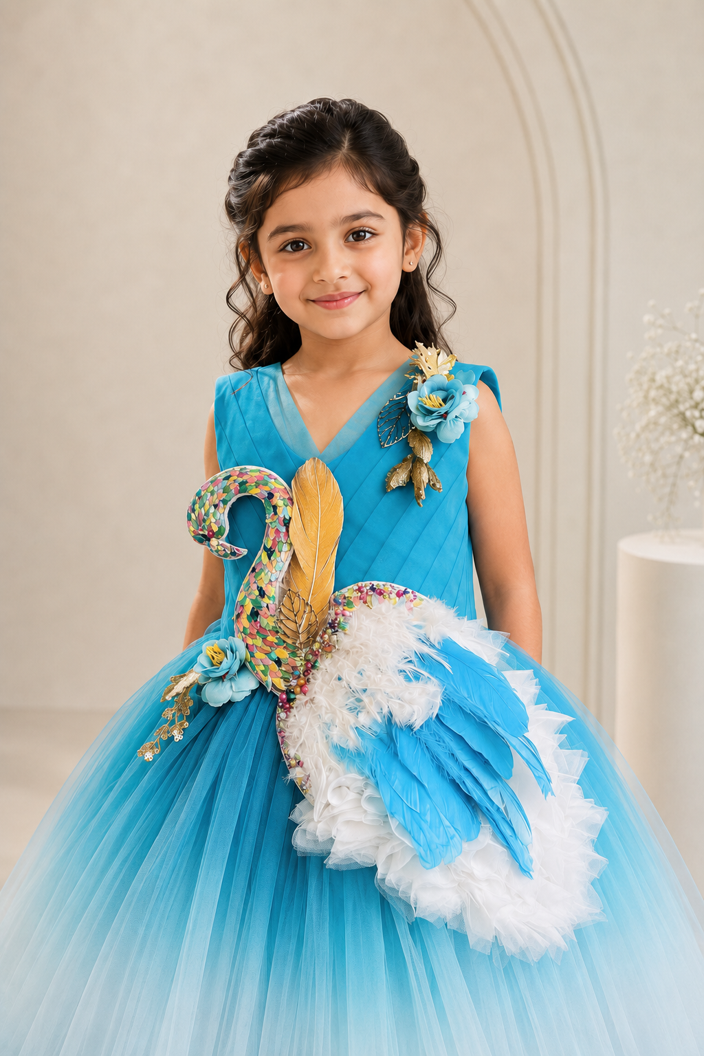 Rainbow Swan Shaded Birthday Frock
