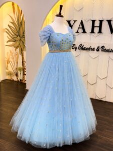 Sky Blossom Hand Embroidered Gown