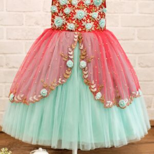 Coral Bloom Hand-Embroidered Party Frock