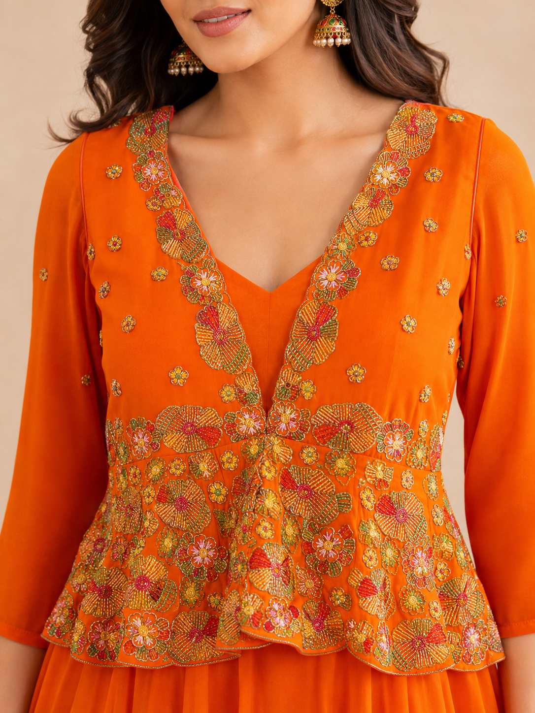 Vibrant Orange Designer Gown - Image 6