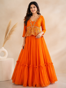 Vibrant Orange Designer Gown