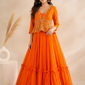 Vibrant Orange Designer Gown