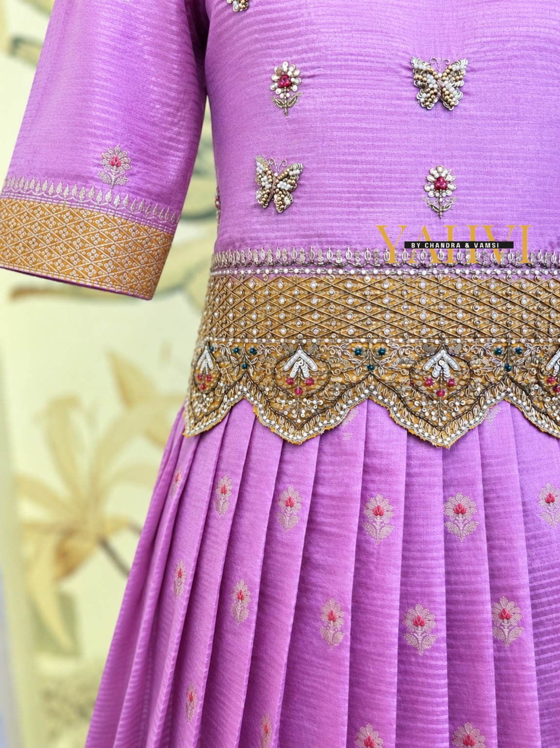 Lavender Bloom Hand-Embroidered Silk Lehenga Set - Image 3