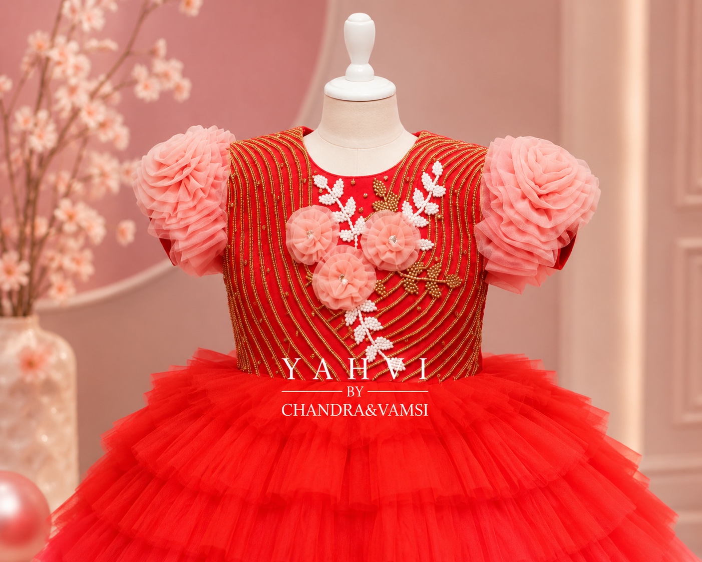 Rosé Blossom Tiered Couture Frock - Image 4