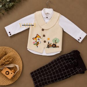 Little Farmer Adventure Embroidered Waist Coat Set