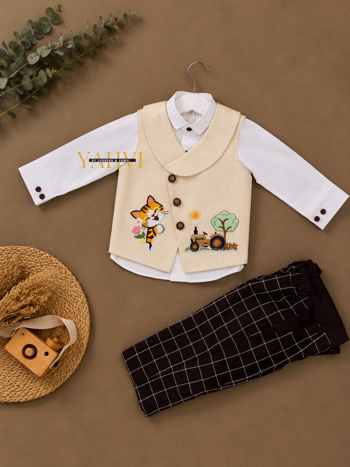 Little Farmer Adventure Embroidered Waist Coat Set