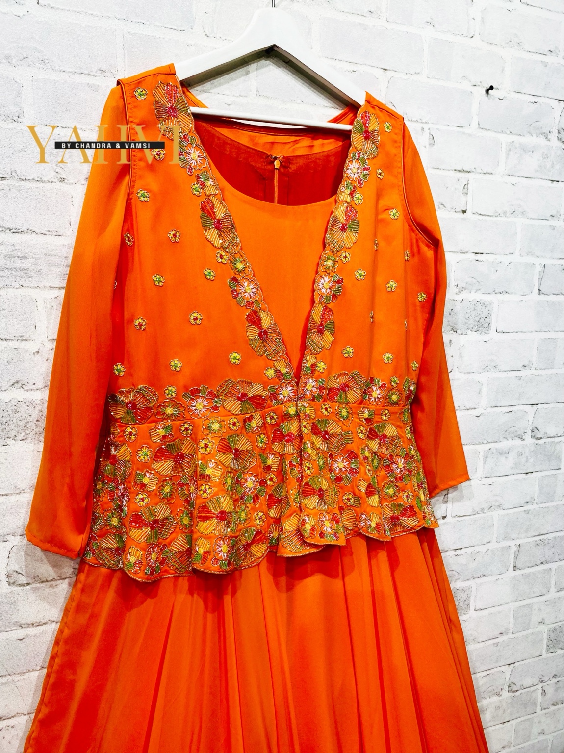 Vibrant Orange Designer Gown - Image 4