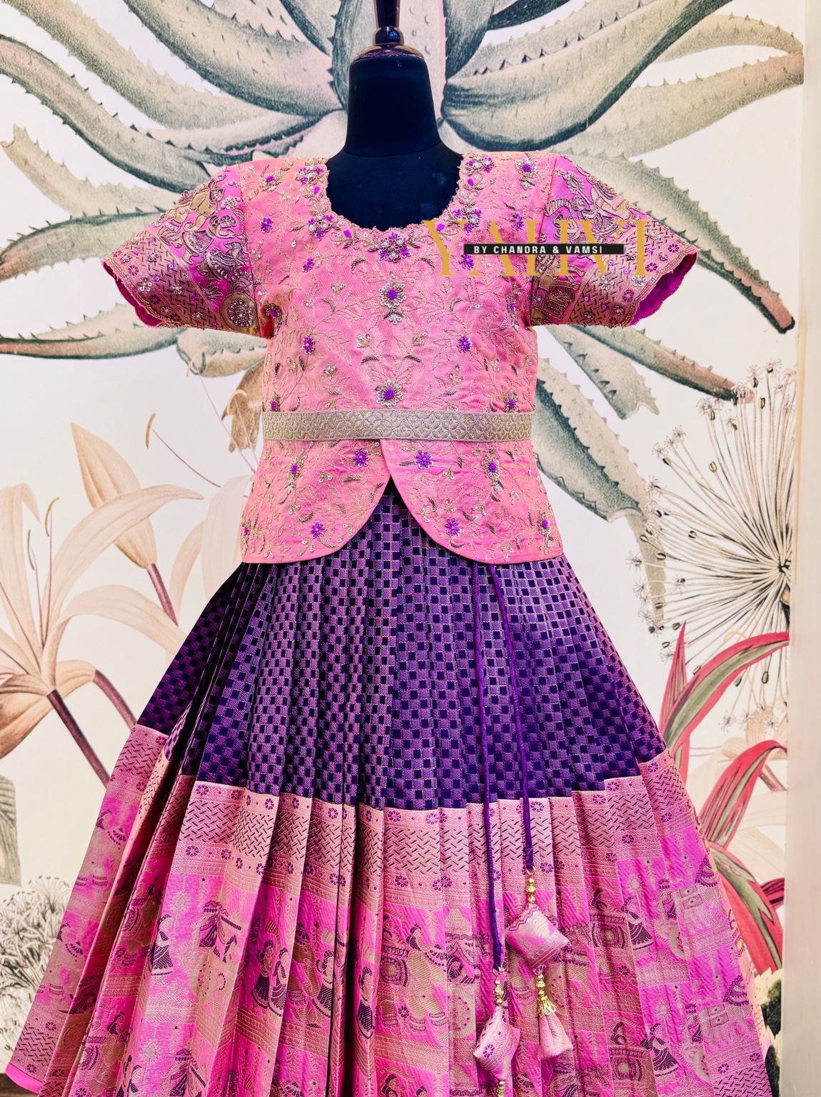 Royal Meenakari Pattu Lehenga with Hand-Embroidered Wing Blouse - Image 3