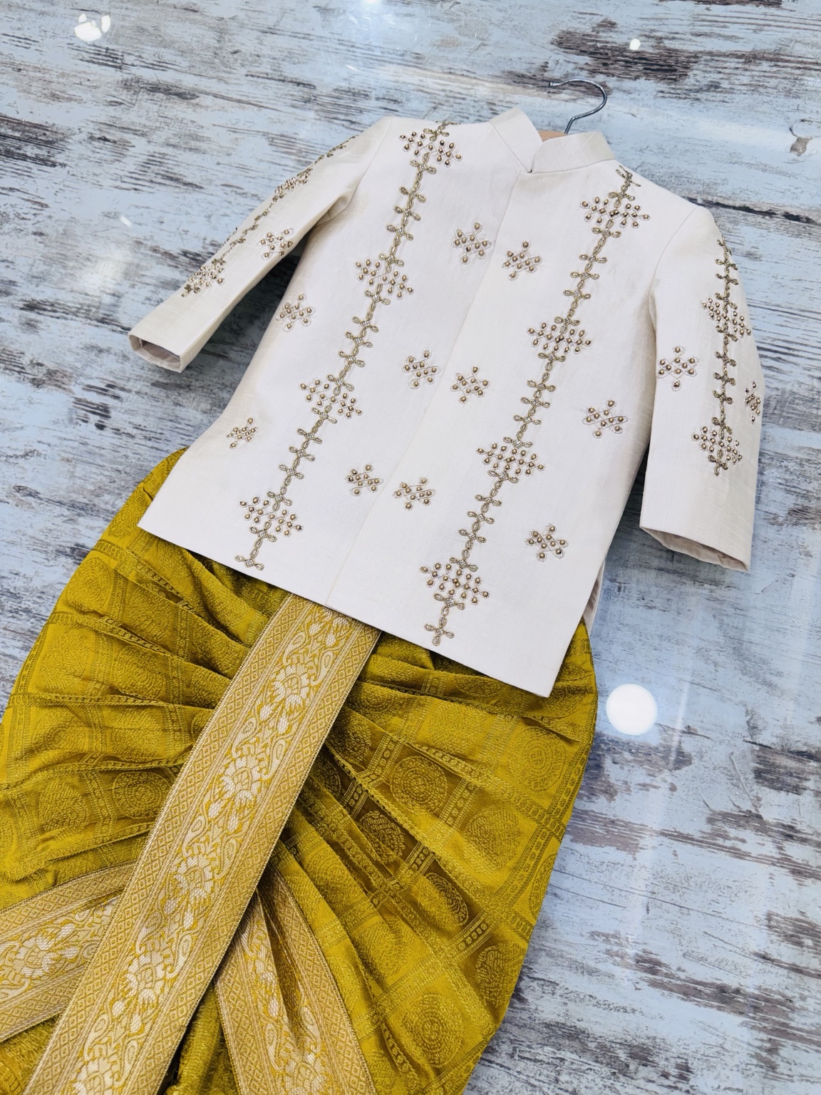 Ivory Zardosi Sherwani with Katan Silk Dhoti Set - Image 8