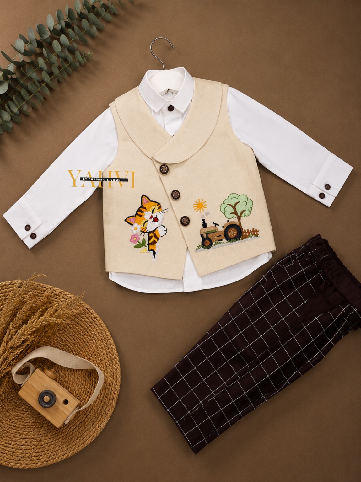 Little Farmer Adventure Embroidered Waist Coat Set - Image 5