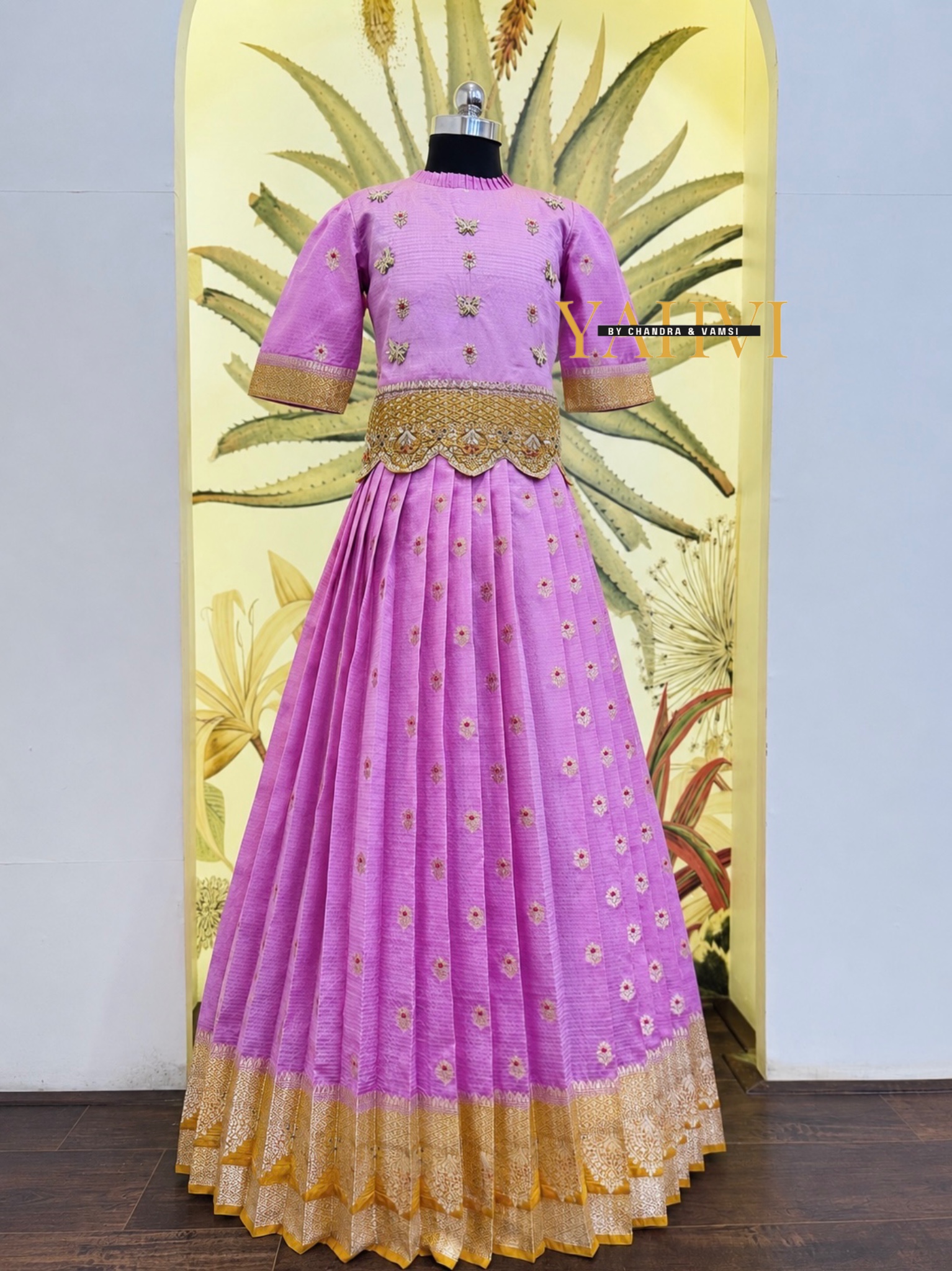 Lavender Bloom Hand-Embroidered Silk Lehenga Set - Image 4