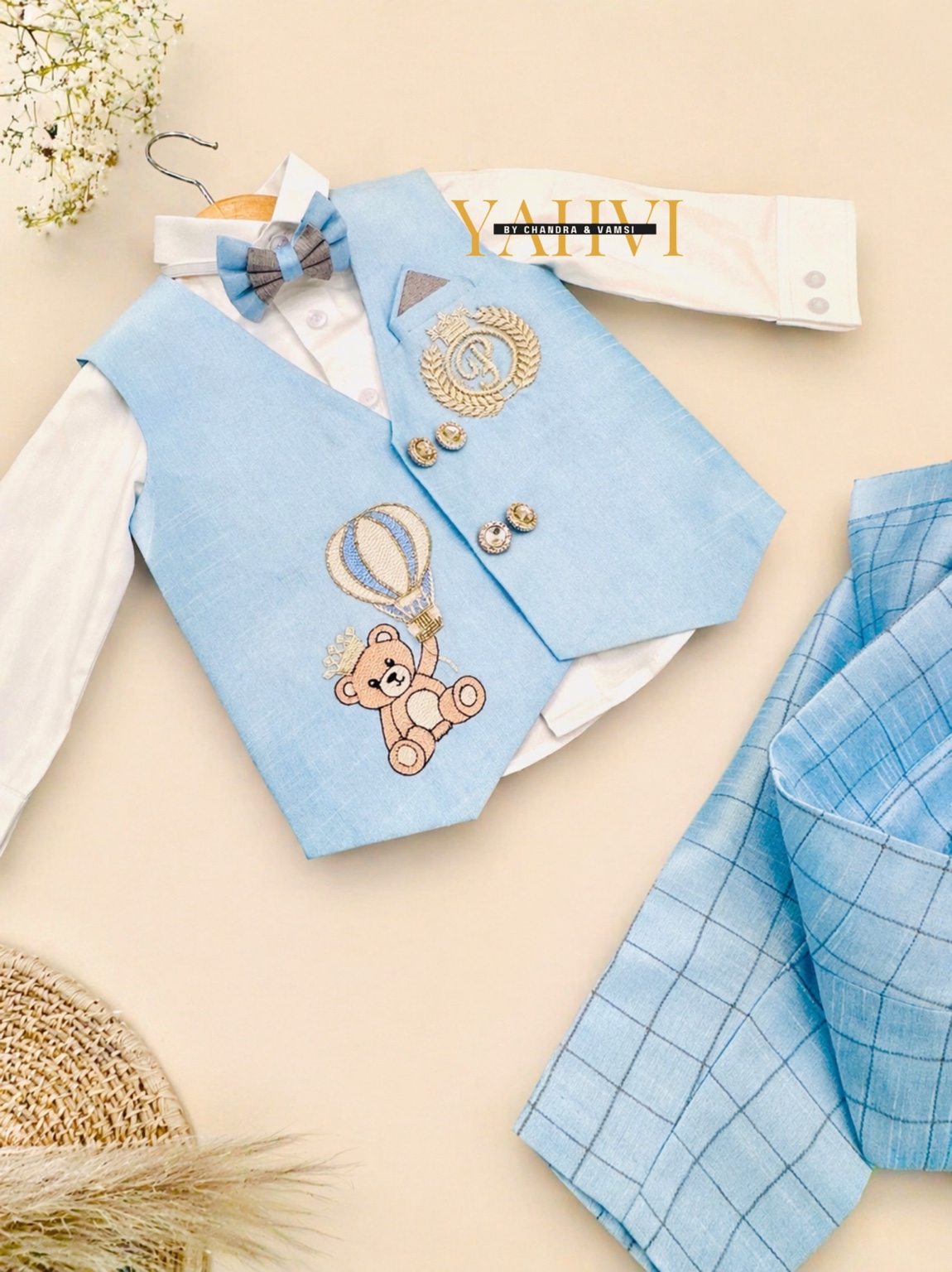 Prince Teddy Sky Blue Embroidered Waistcoat Set - Image 5
