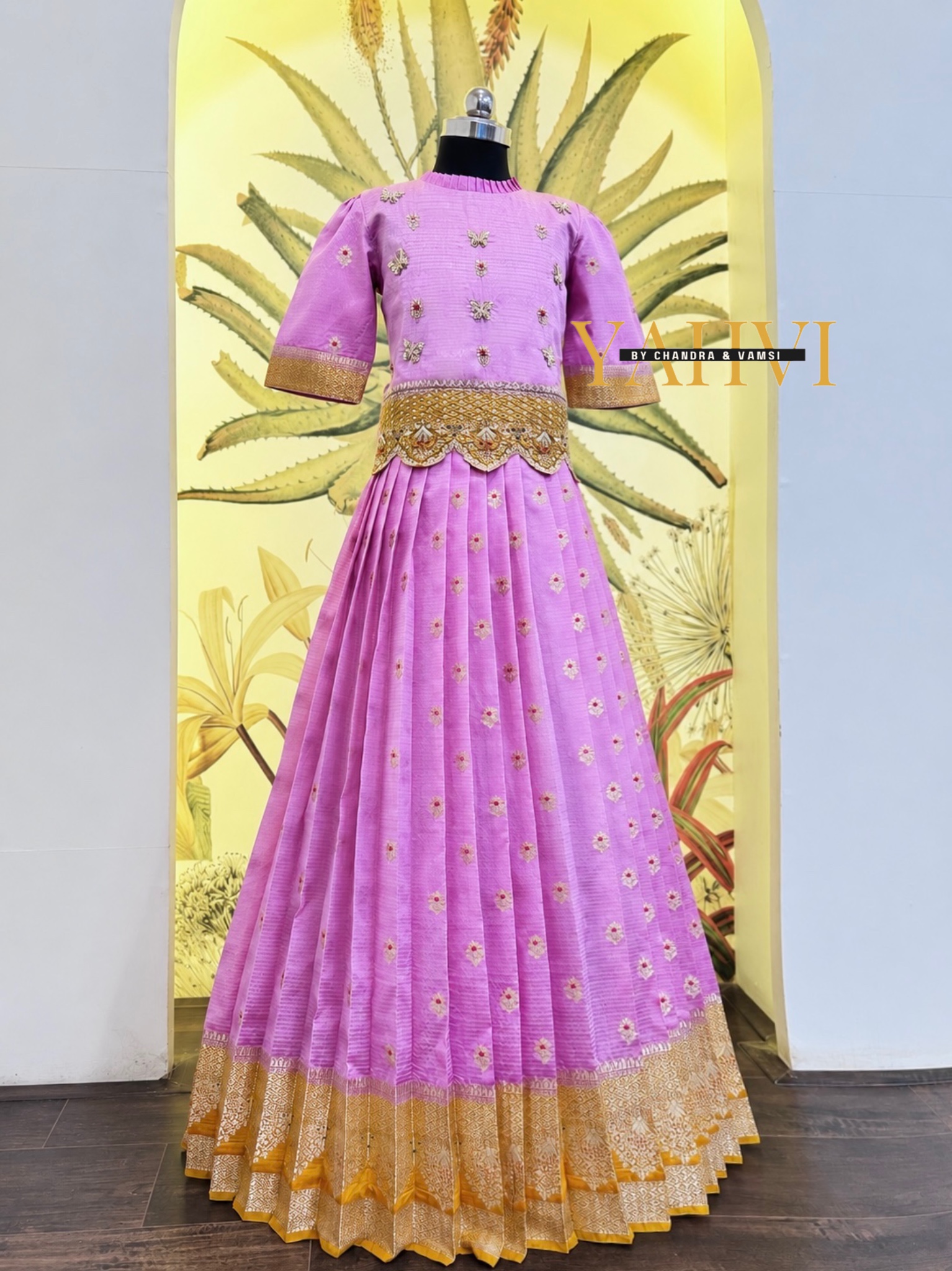 Lavender Bloom Hand-Embroidered Silk Lehenga Set