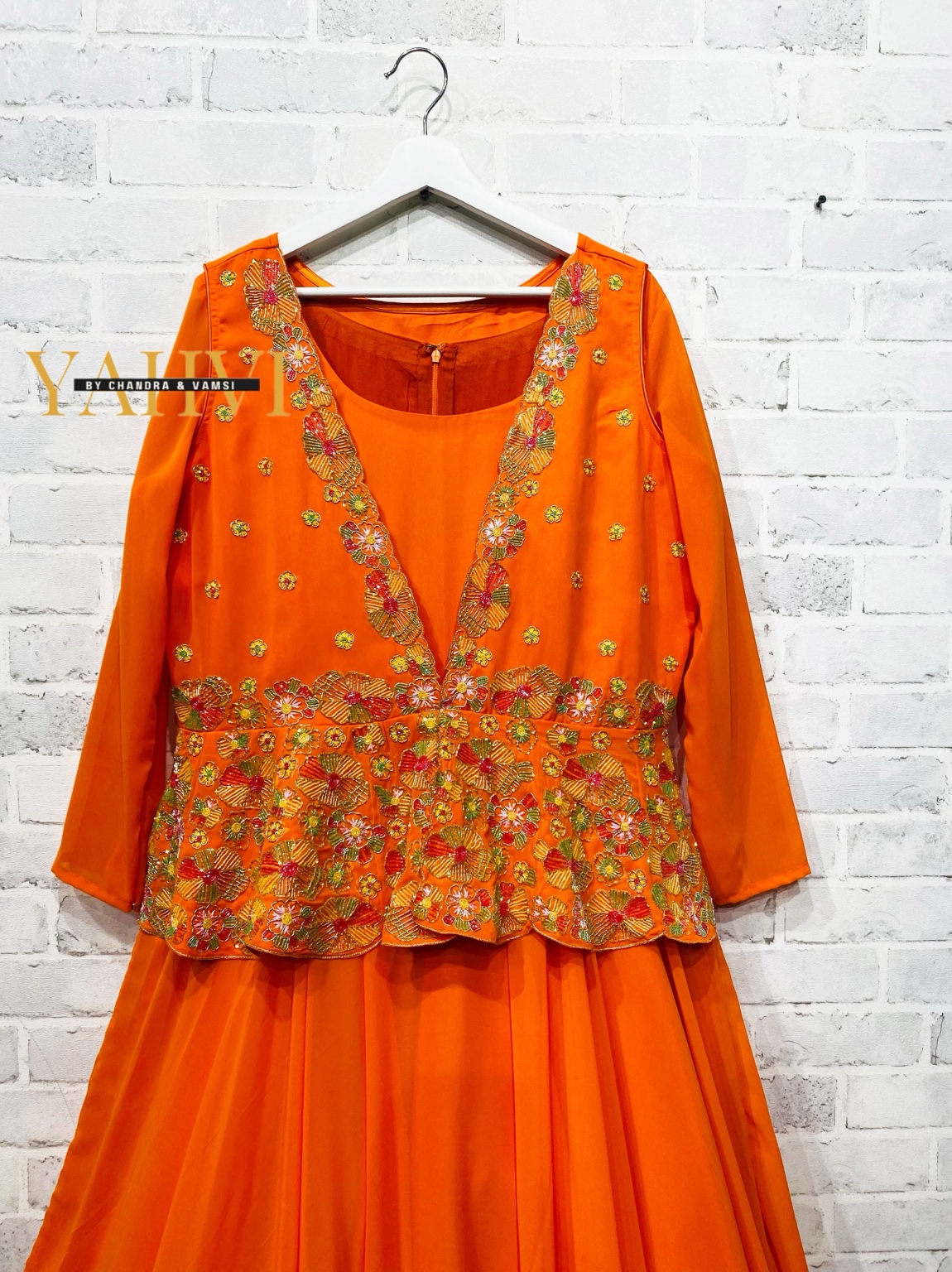 Vibrant Orange Designer Gown - Image 5