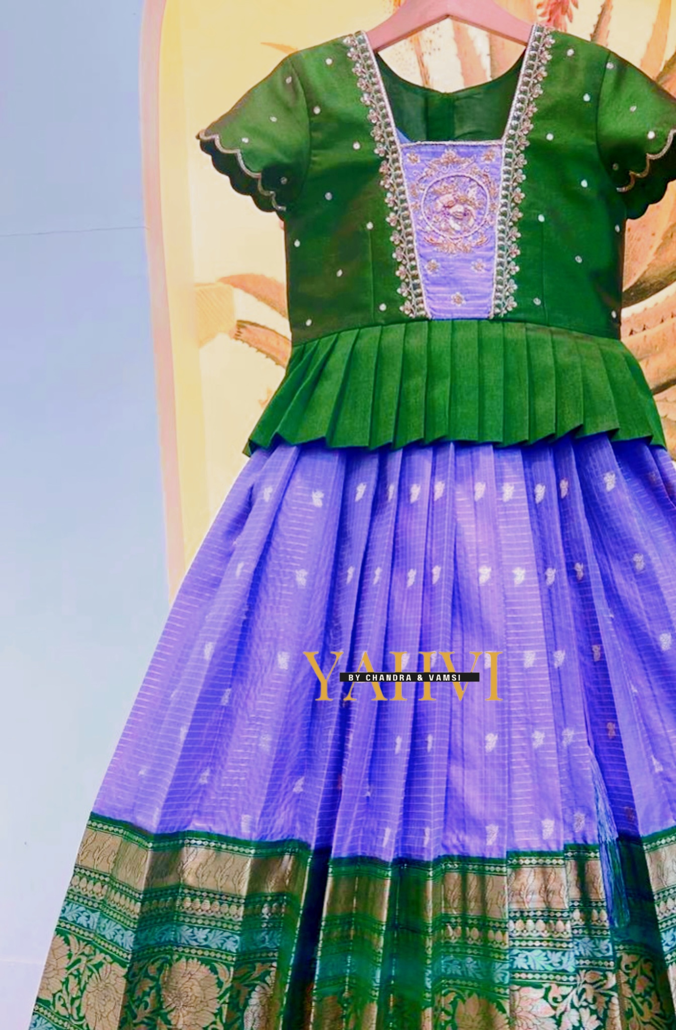 Emerald & Lavender Heritage Lehenga Set - Image 4