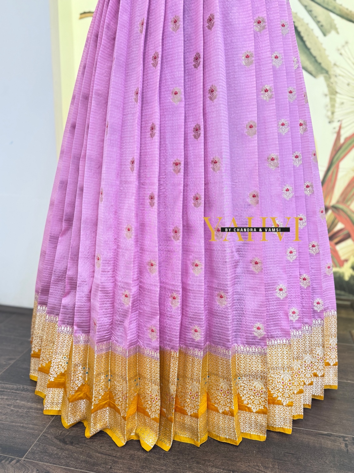 Lavender Bloom Hand-Embroidered Silk Lehenga Set - Image 5
