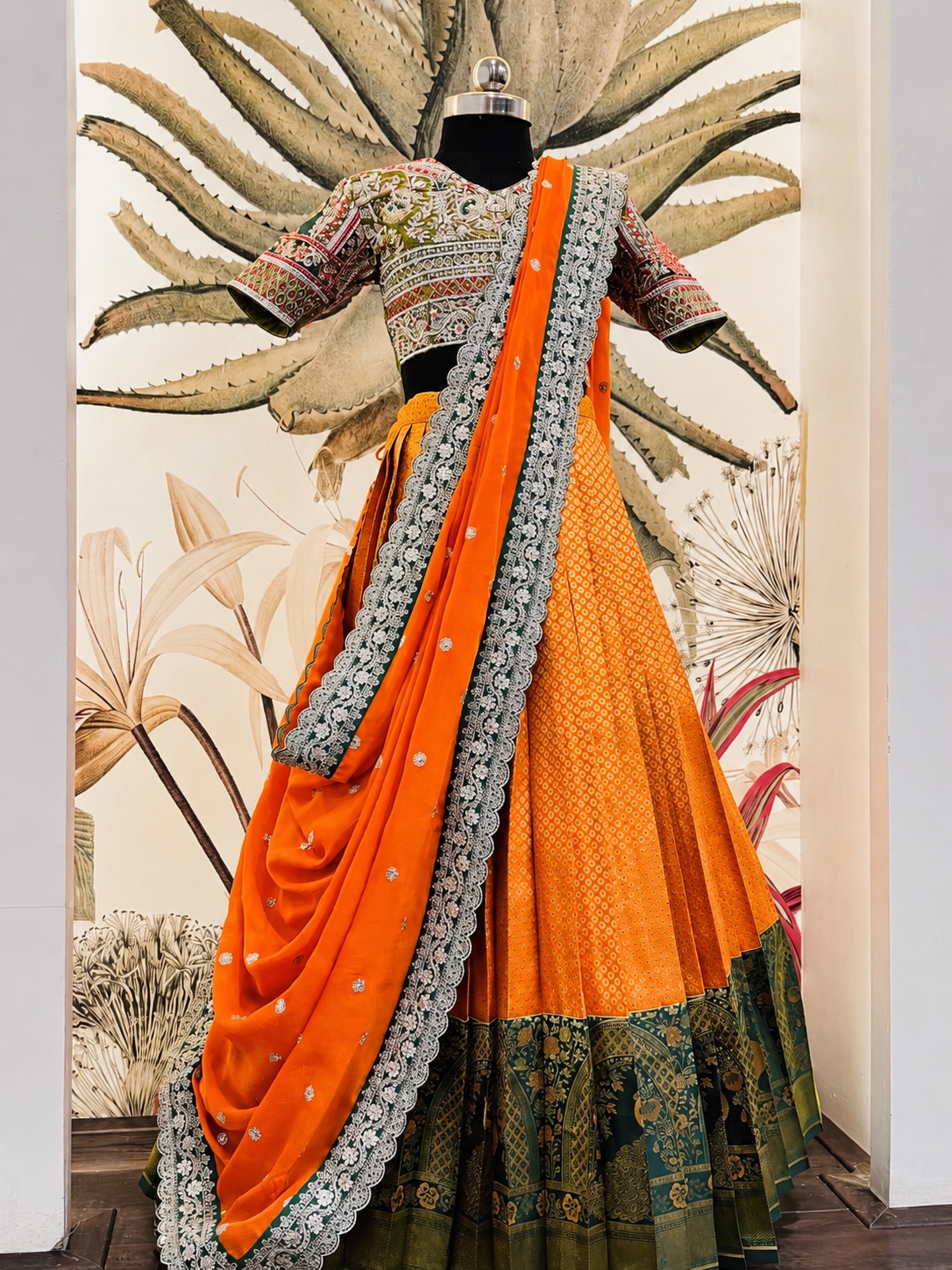 Silk Mark Meenakari Pattu Half Saree with Hand-Embroidered Blouse