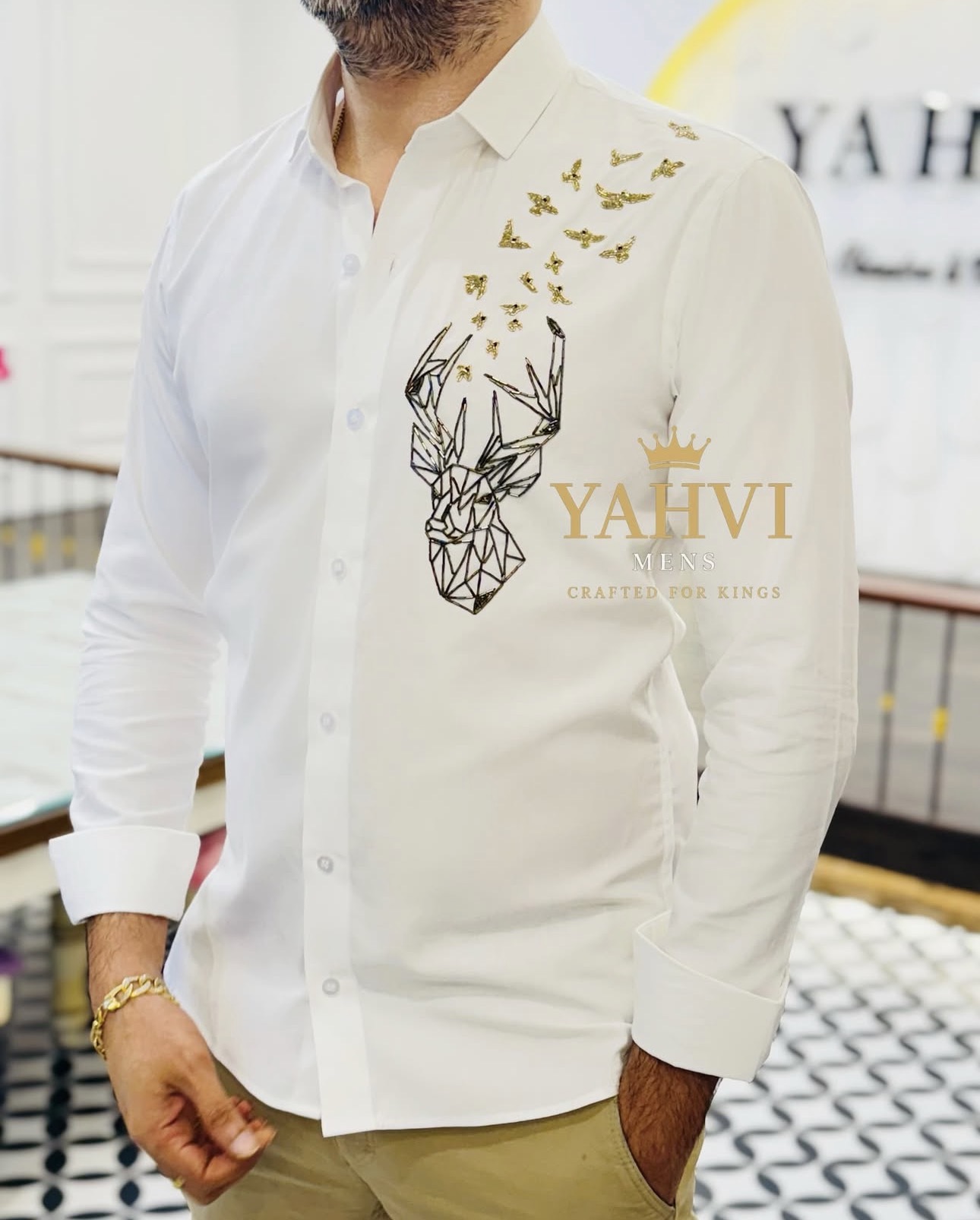 white shirt in artistic geometric stag - Image 4
