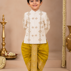 Ivory Zardosi Sherwani with Katan Silk Dhoti Set
