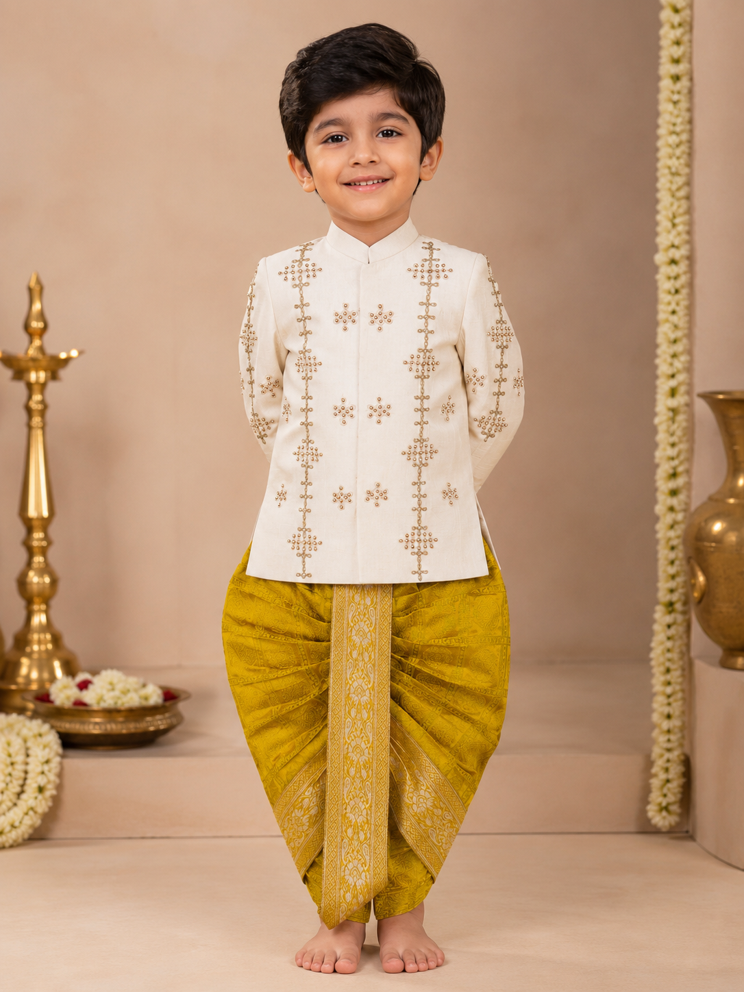 Ivory Zardosi Sherwani with Katan Silk Dhoti Set