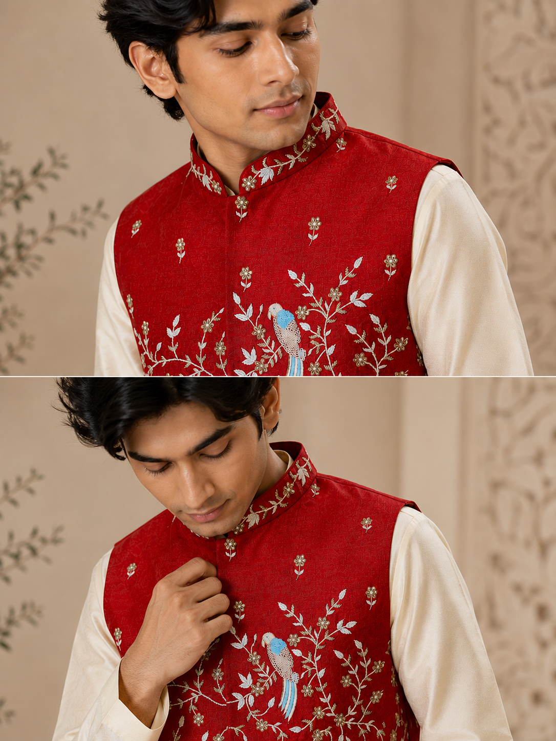 Scarlet Bird Hand-Embroidered Raw Silk Modi Jacket Set - Image 6
