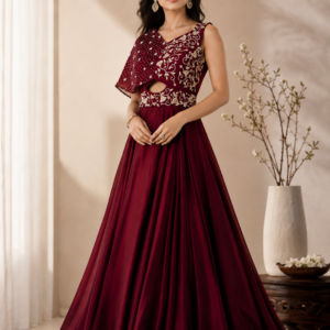 Crimson Élan Draped Gown
