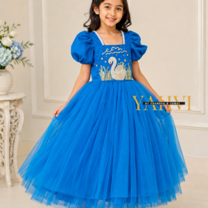 Swan Serenade Hand-Embroidered Frock