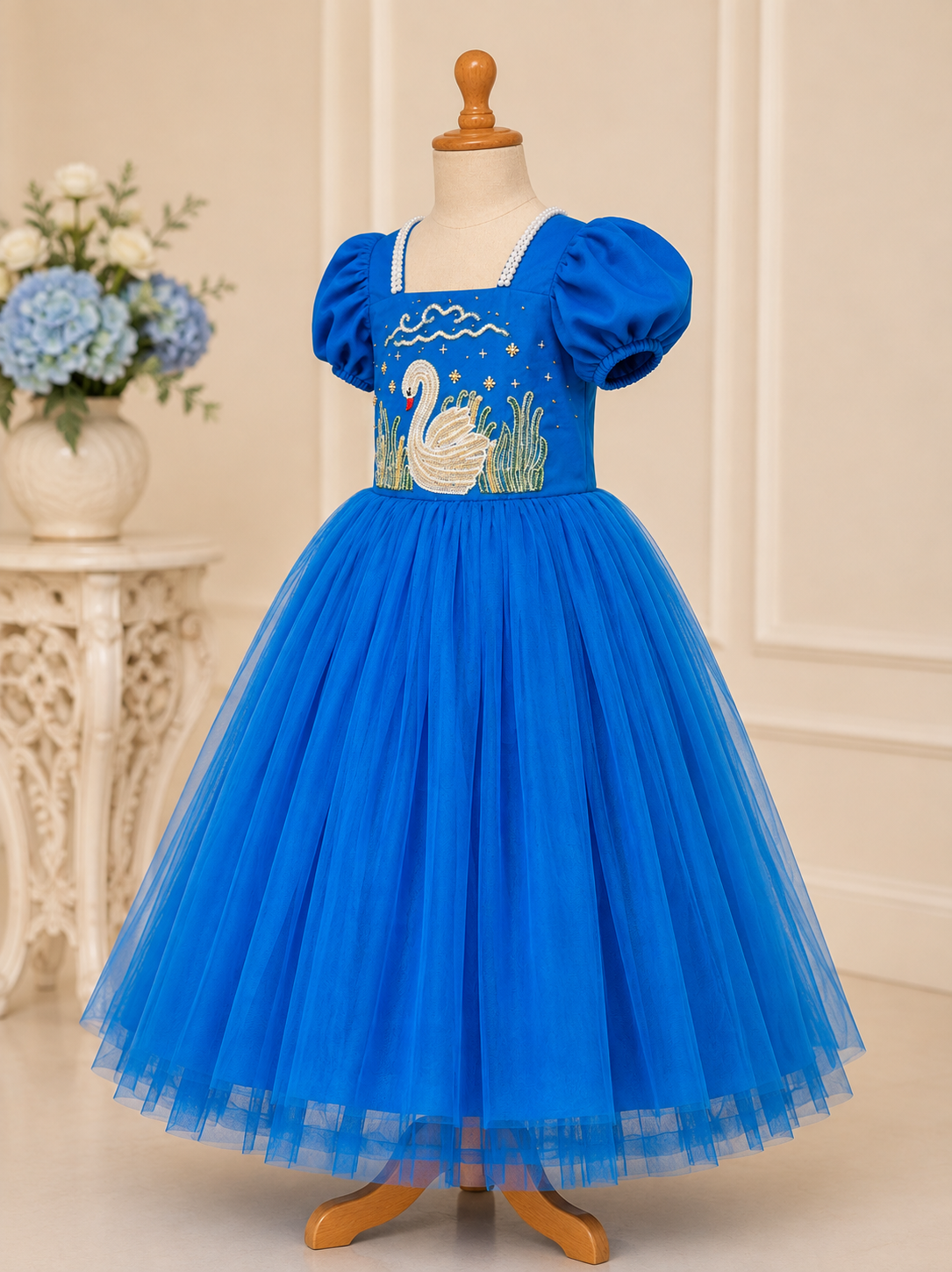 Swan Serenade Hand-Embroidered Frock - Image 4