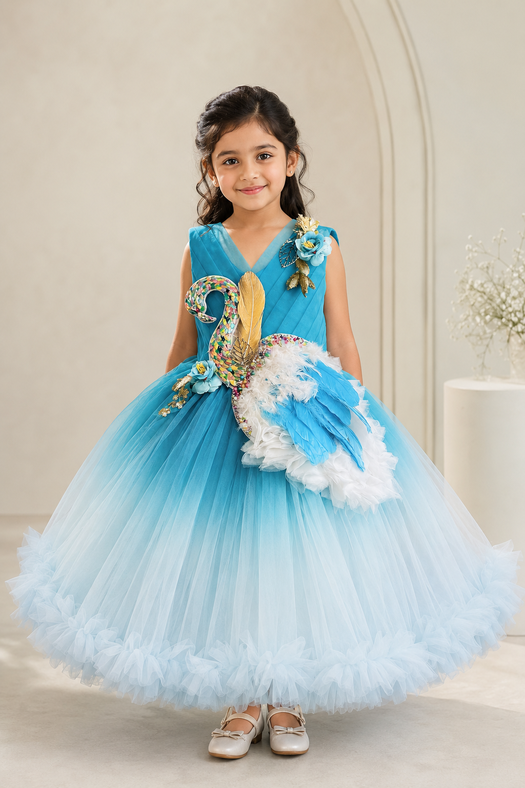 Rainbow Swan Shaded Birthday Frock - Image 4