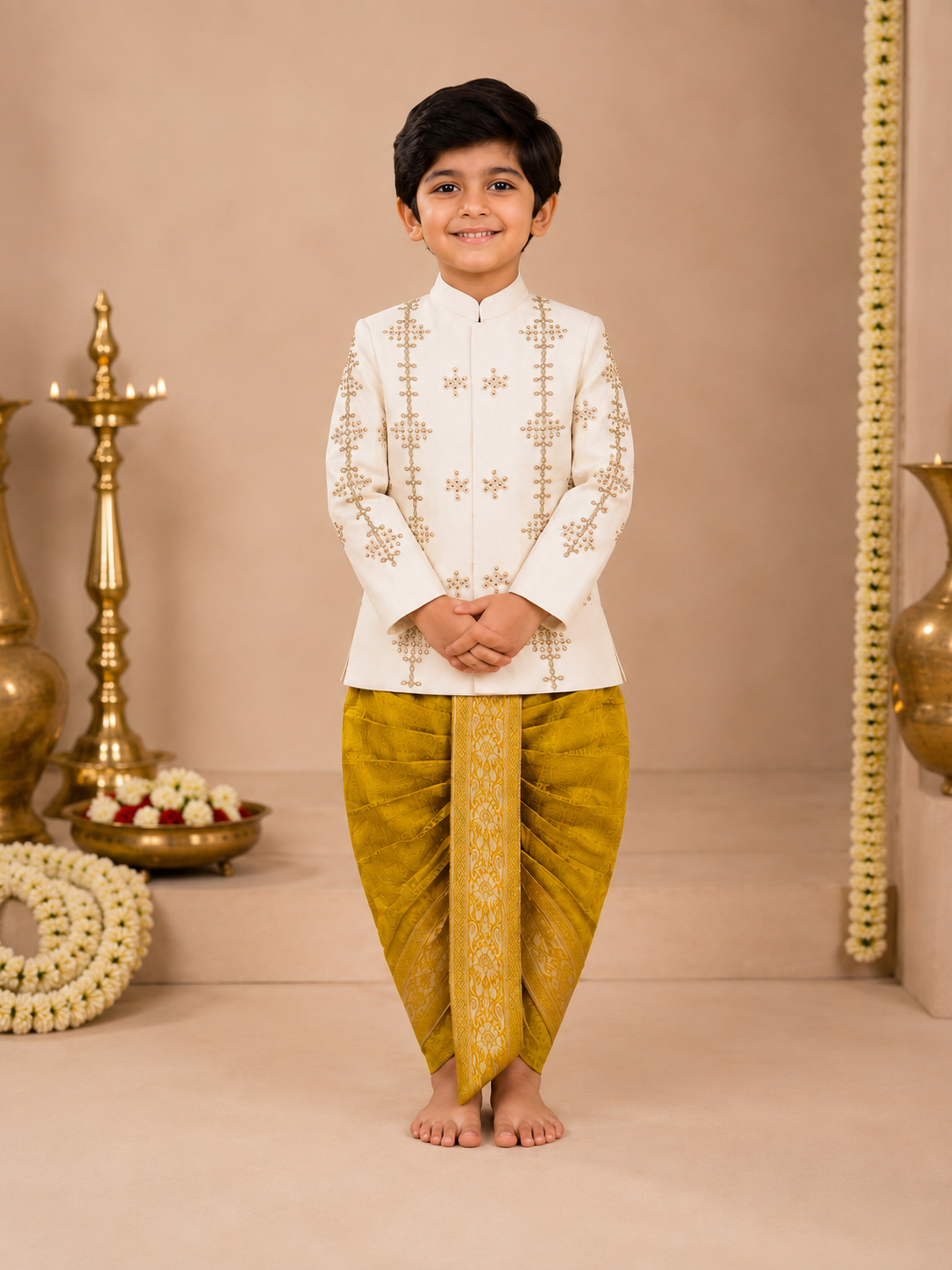Ivory Zardosi Sherwani with Katan Silk Dhoti Set - Image 7