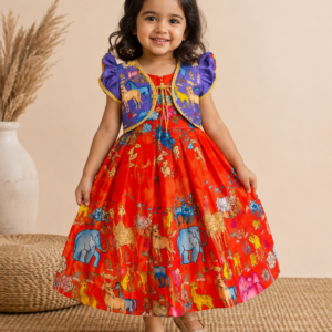 Kalamkari Safari Silk Frock Set