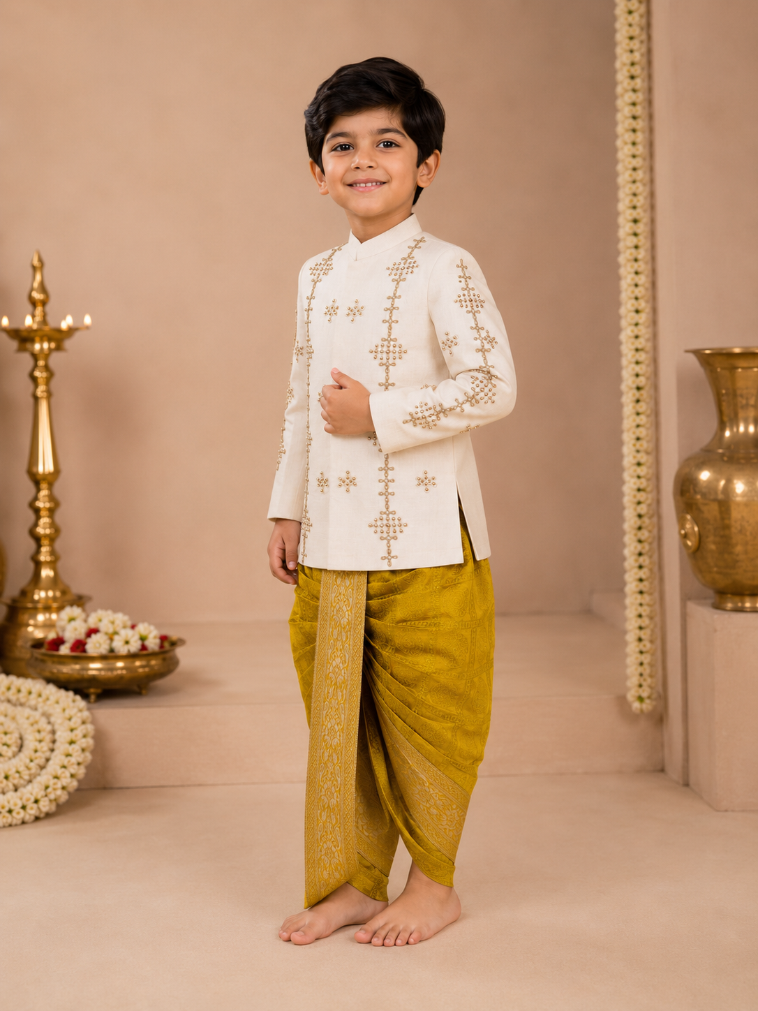 Ivory Zardosi Sherwani with Katan Silk Dhoti Set - Image 9
