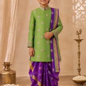 Emerald Heritage Raw Silk Sherwani Set