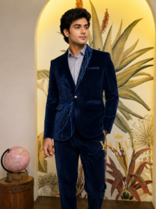 Midnight Crest Hand-Embroidered Velvet Blazer