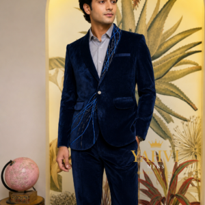 Midnight Crest Hand-Embroidered Velvet Blazer