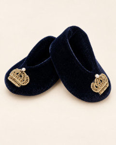 Royal Crown Navy Velvet Baby Booties