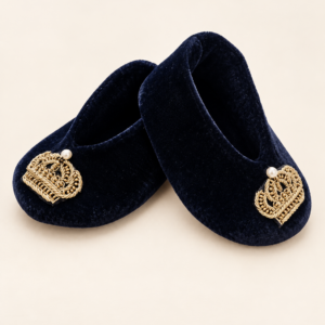 Royal Crown Navy Velvet Baby Booties