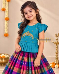 Peacock Zari Check-Silk Lehenga Set