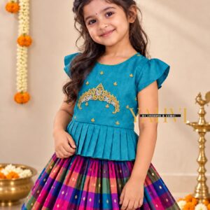 Peacock Zari Check-Silk Lehenga Set