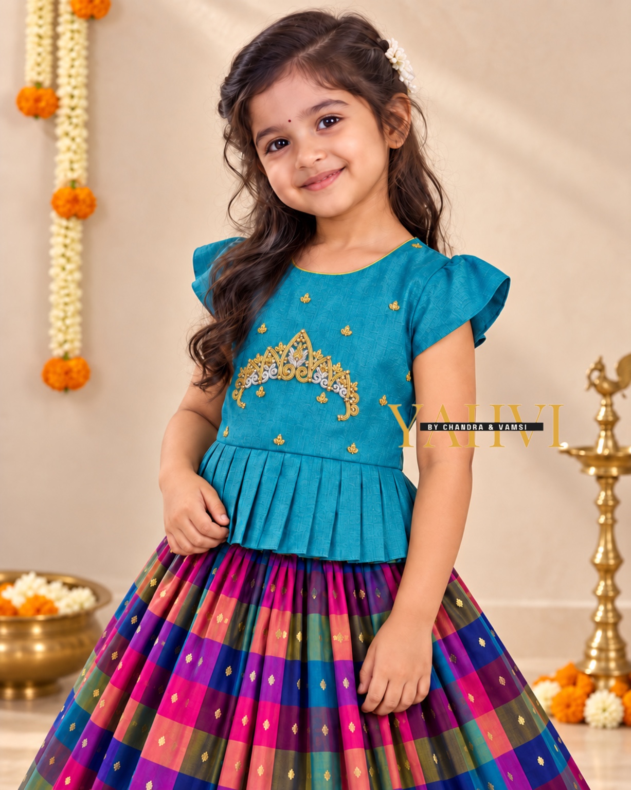 Peacock Zari Check-Silk Lehenga Set