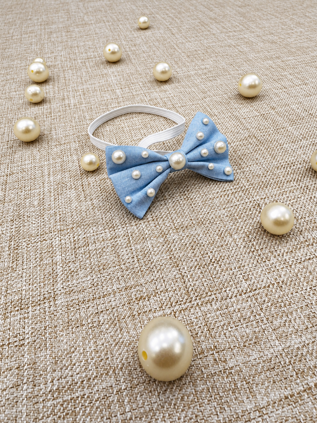powder Blue Pearl-Emblished Bow
